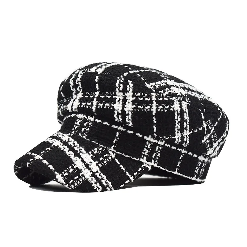 

Women's Autumn and Winter Wild Berets Outdoor Travel Casual Wild Caps Lace Plaid Octagonal Hat