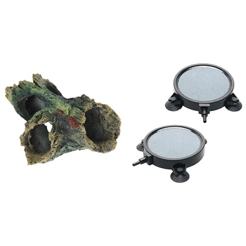 

Wooden Tree Ornament Decoration & 4 Inch Air Stone Disc Bubble with Suction Cups for Hydroponics Pond Aquarium Fish Tank