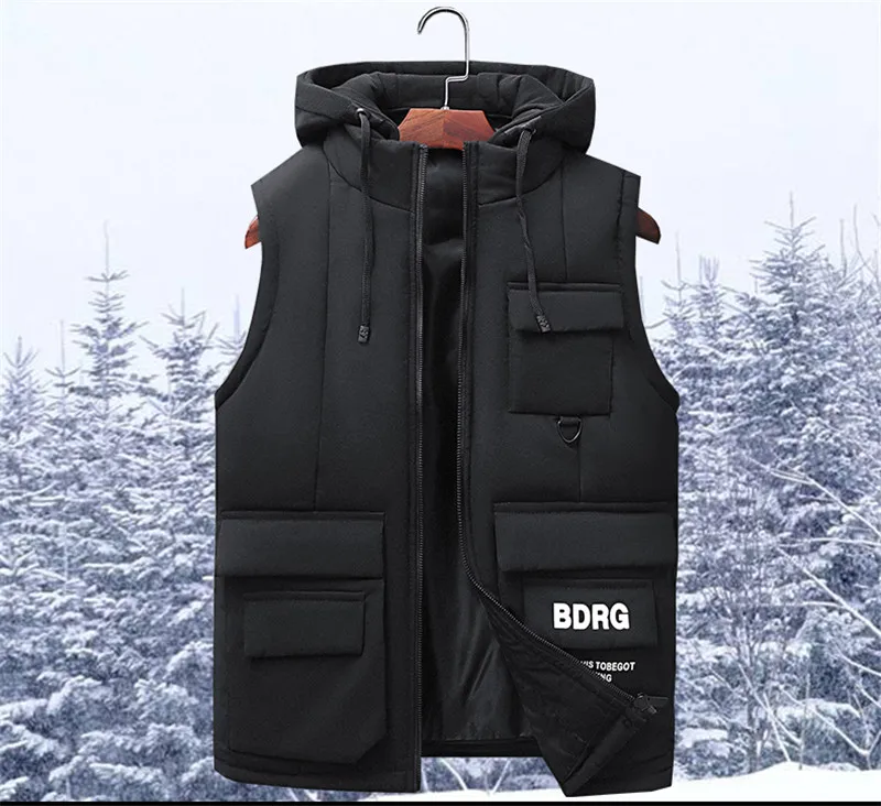 Winter Vest Men New Fashion High Quality Hood Warm Sleeveless Jacket Waistcoat Male's Casual Vest Hooded Coats