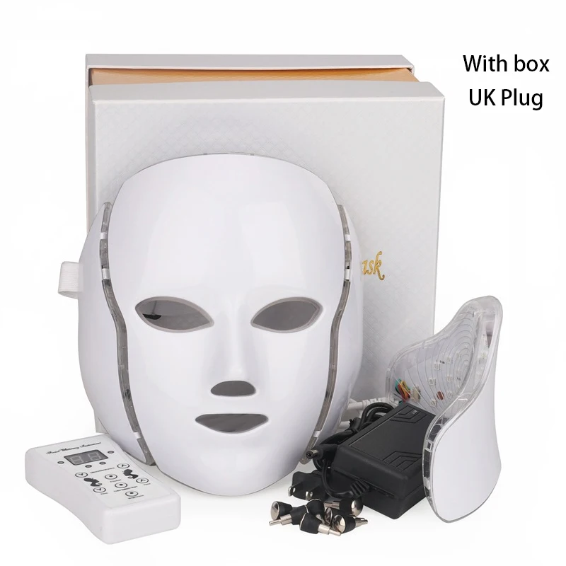 7 Color LED Facial Neck Mask Micro-current LED Photon Mask Remove Wrinkle Acne Skin Rejuvenation Face Beauty Machine - Цвет: With Box-UK Plug