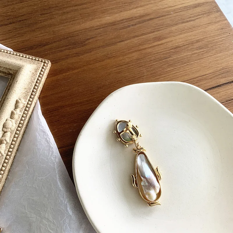 Ручная работа 1 шт. натуральный жемчуг в стиле барокко висячие серьги золотые