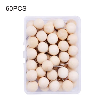 

1box Wooden Thumbtack Home Push Pin Nail Decorative Drawing Craft Cork Board With Organizing Container School Photo Wall Map