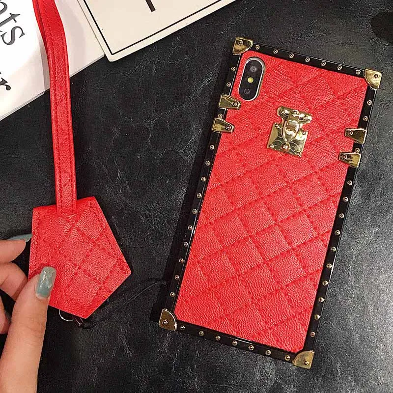 Кожаный чехол из овчины для Samsung S20 Plus S9 S10 S8 Note 20 Ultra 10 Grid Square Cover iphone 12 11 Pro MAX X XS XR 6S 7