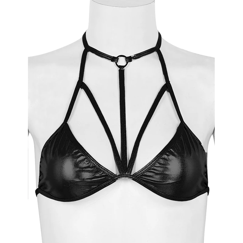 TiaoBug Блестящий металлический Холтер спереди Strappy Bralette женский сексуальный бикини топы для ночного клуба вечерние рейверская Праздничная танцевальный сценический костюм