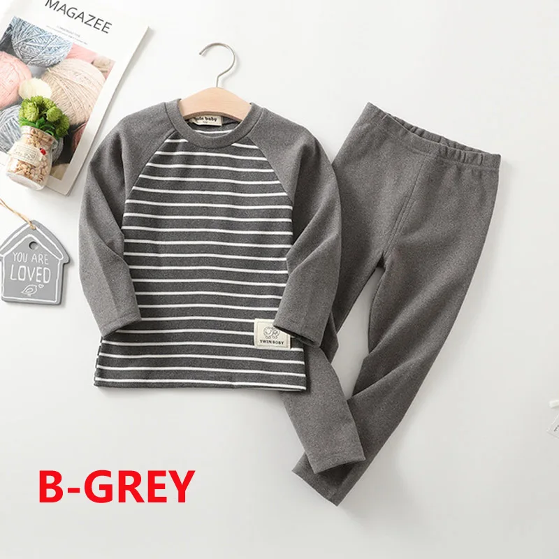 B-grey Зимние детские пижамные комплекты теплые пижамы для мальчиков, плотная одежда для сна для девочек флисовое термобелье для детей 2-10 лет - Цвет: B-grey