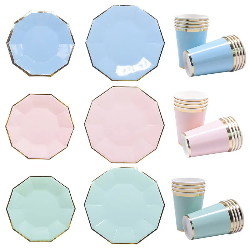 

Pink Blue Green Gold Disposable Tableware Plates/Cups For Boy Girl Gender Reveal Wedding Birthday Party Baby Shower Decoration