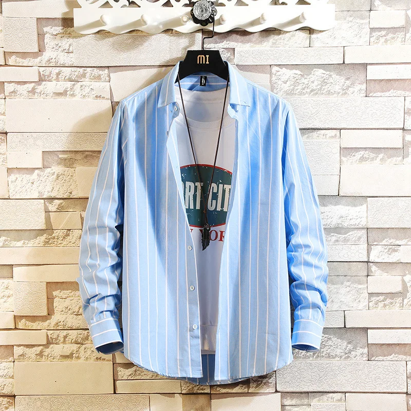 

Men Casual Shirts Turn Down Collar Dress Mans Long Sleeve Shirt Soft Striped Breathable Male Outwear Quality Summer Brand