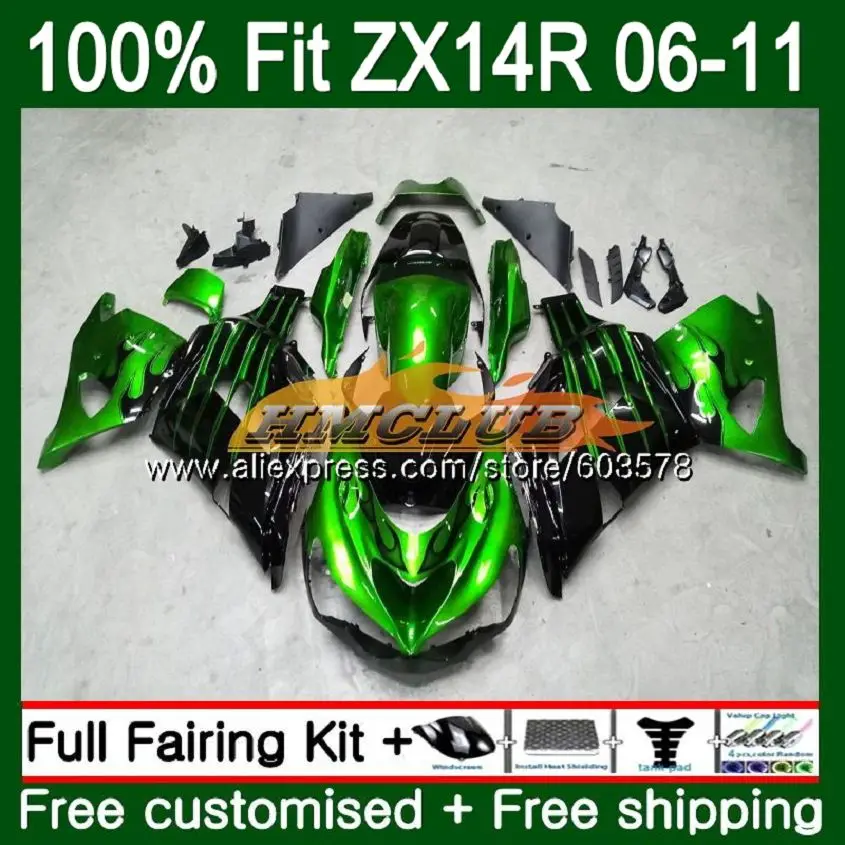 Инъекции для KAWASAKI ZZR1400 ZX14R 06 07 08 09 10 11 113CL. 22 цвета: зеленый, черный ZX 14R ZX-14R 2006 2007 2008 2009 2010 2011 обтекатель