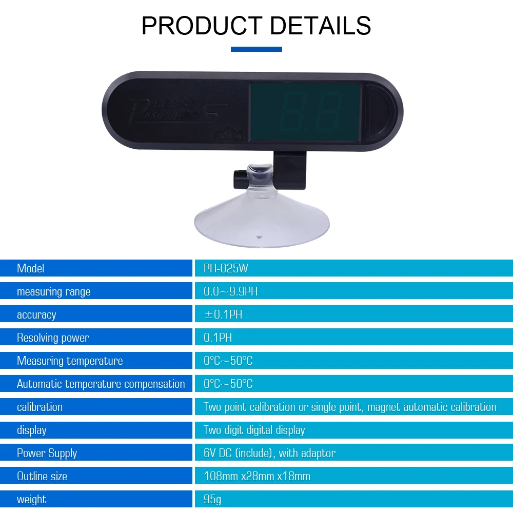 Yieryi ph-025w 0,0-9,9 ph тестер Аквариум ph детектор PH монитор оснащен присоской для спа