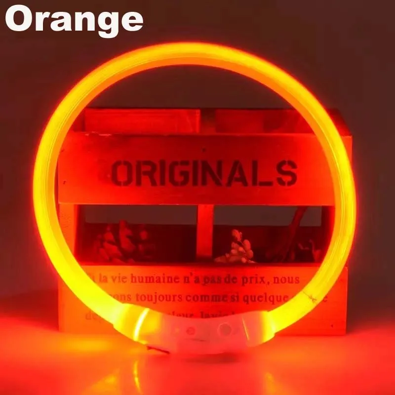 Orange Usb зарядка хвостовый ошейник для питомца собаки перезаряжаемый светодиодный ошейник из искусственной кожи светящийся ночной ошейник для собак светящийся безопасный ошейник для щенка и кота - Цвет: Orange