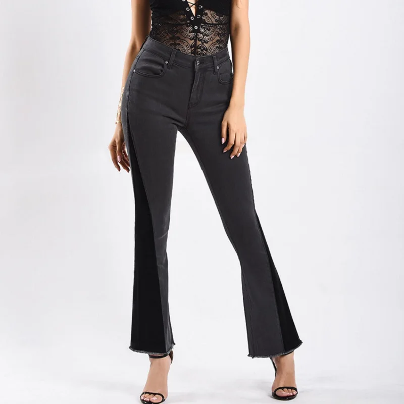 Black Denim Sexy Flared Jeans for Women Wide Leg Plus Size Stretch Push Up Trousers Autumn New Sale Items Free Shiping