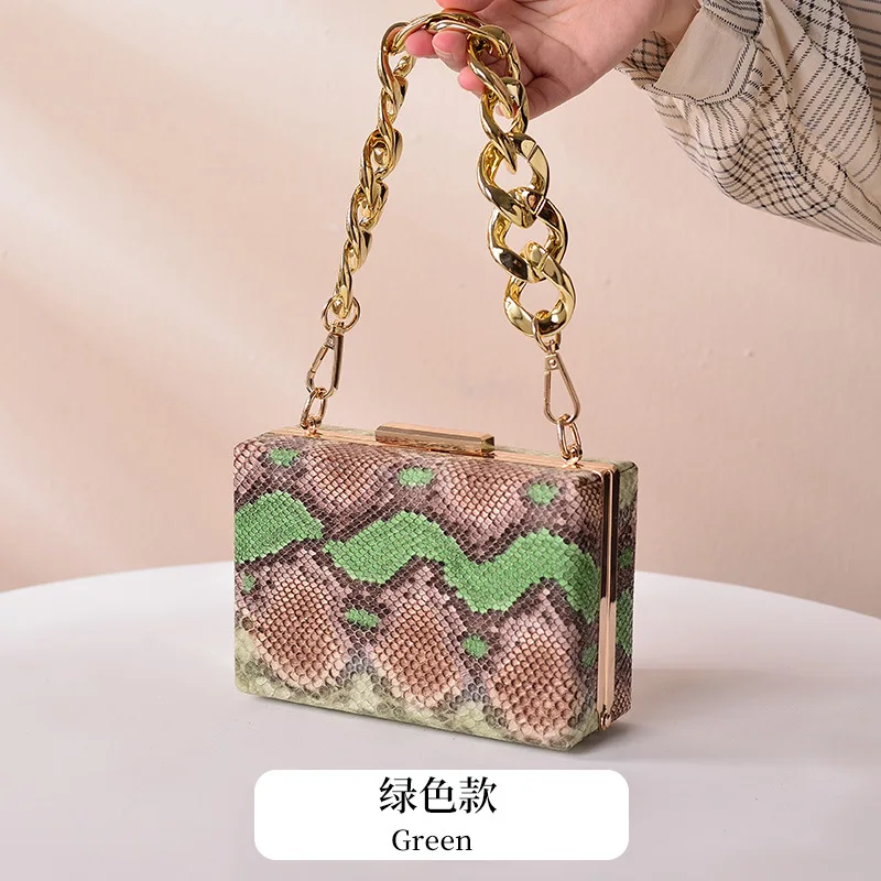 Women’s Snake Print Pattern Gold Shoulder Chain Strap Clutch Bag Party prom UK 
