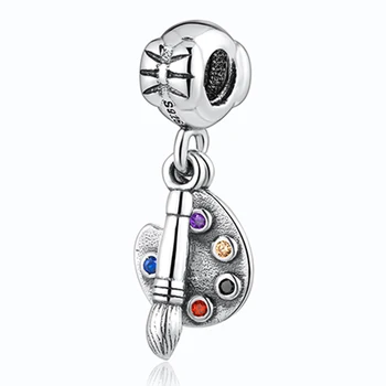 

Authentic S925 Bead Charm Cute Artists Palette Pave Crystal Pendant Bead fit Lady Bracelet Bangle DIY Jewelry