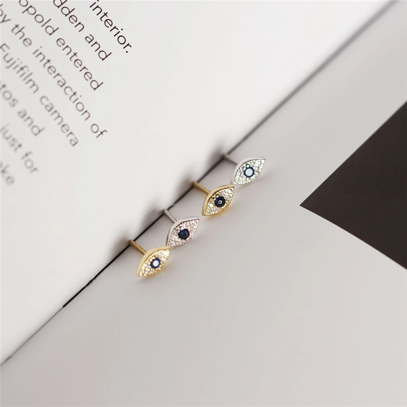 ROXI 925 пробы Серебряные серьги минималистский счастливый с клипсами Дурной глаз серьги-гвоздики для Для женщин из нержавеющей стали, Изысканный CZ Шпильки крошечные ювелирные изделия