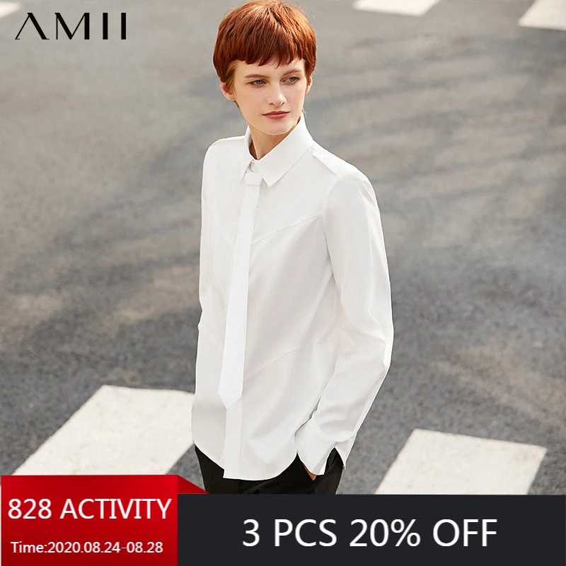 AMII Minimalism Autumn Fashion Women Shirt Olstyle Solid Stand Collar Tie Loose Women Blouse Causal Female Shirt Tops 12030266 AMII Minimalism Autumn Fashion Women Shirt Olstyle Solid Stand Collar Tie Loose Women Blouse Causal Female Shirt Tops 12030266