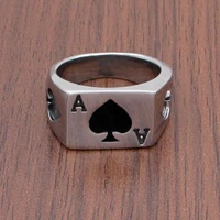 Punk Lucky Spade A Playing Card Ring 316L Stainless Steel Man's Fashion Letter A Rings Jewelry 1
