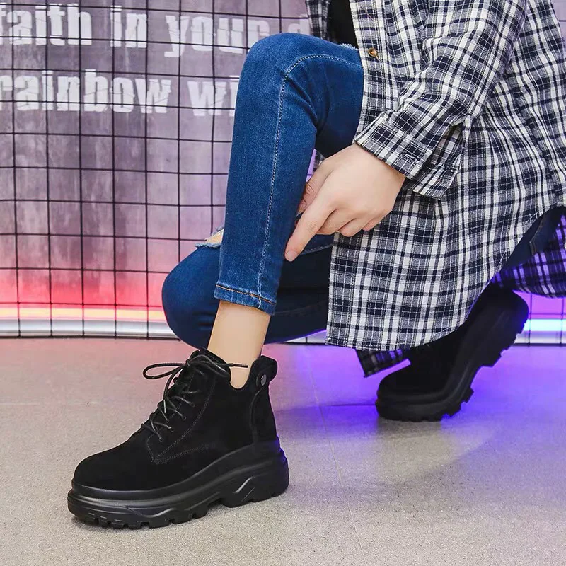 

Short Boots Women's 2019 Winter New Style Short-height Versatile Extra High plus Velvet Martin Boots Platform Thick Bottomed Hig