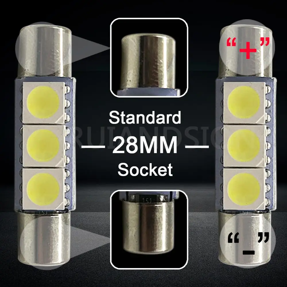 2X Автомобильные светодиодные C5W теплый белый 28 мм 31 3SMD 5050 Клин Авто гирлянда для