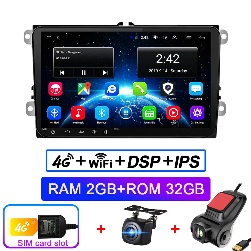 " Android 8,1 автомобильный радиоприемник gps навигатор для Volkswagen Skoda Octavia golf 5 6 touran passat B6 polo tiguan yeti rapid multimedia - Цвет: 4G SIM 2GB cam DVR