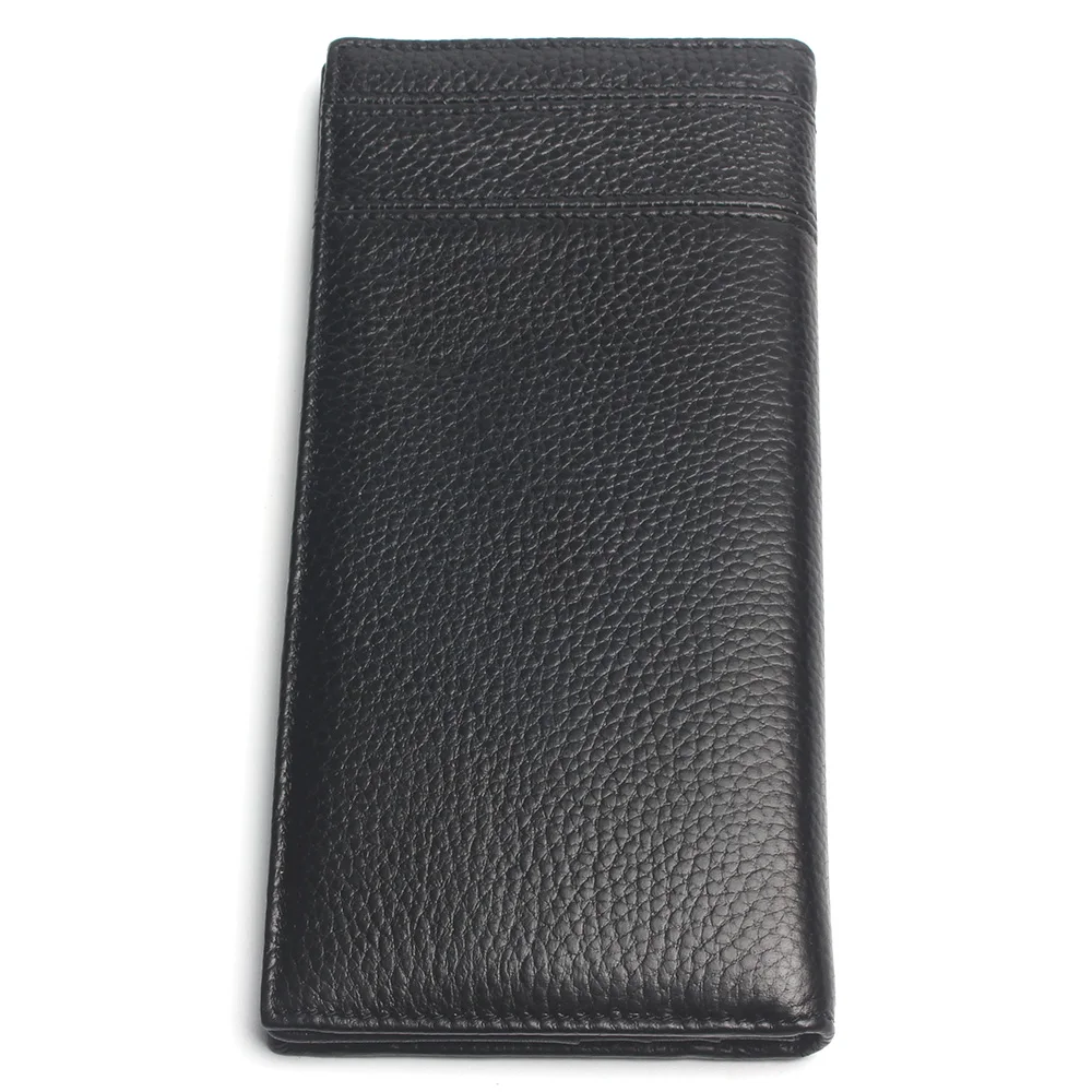 Men Black Long Wallets Stitching Style 100% Genuine Leather Wallet Men's Credit Card Travel Hand Purse For Man 3