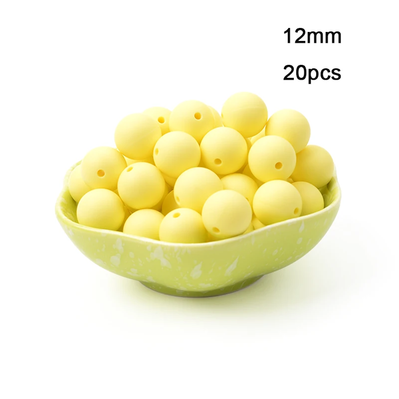 Cream yellow LOFCA 12 мм 20 шт./лот Силиконовые Круглые бусины пищевого класса BPA Бесплатно Силиконовые Прорезыватели для зубов Детская жевательная для прорезывания зубов бусины игрушки для DIY - Цвет: Cream yellow