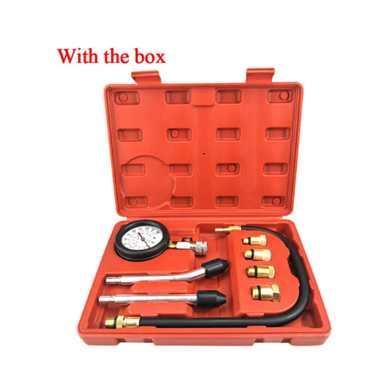with plastic box Бензиновый двигатель, компрессор, тестер, измеритель, тестер, комплект, автомобильный компрессионный тестер давления, цилиндр, утечка, инструмент для ремонта автомобиля - Цвет: with plastic box