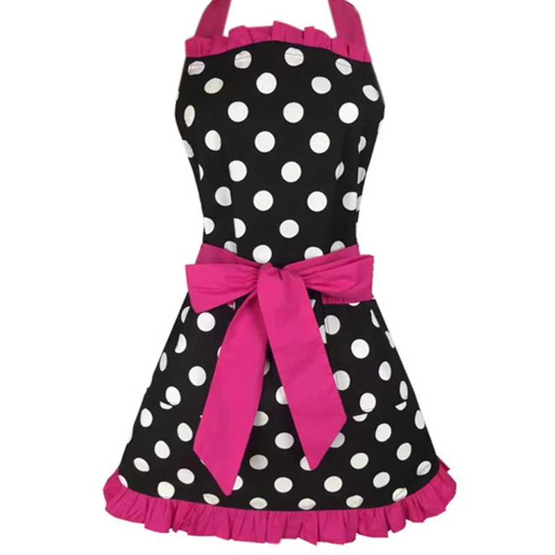 Rose red Lovely Sweetheart Retro Kitchen Aprons for Woman Girl Cotton Polka Dot Cooking Salon Pinafore Vintage Apron Dress Christmas - Цвет: Rose red