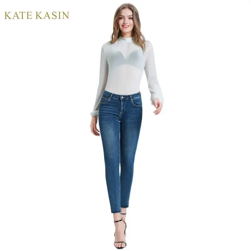 Kate Kasin/пикантные женские футболки прозрачные однотонные топы с длинными рукавами, тонкие женские вечерние футболки с высоким воротом