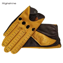 Luxury Vintage Genuine Leather Car Driving Gloves Men Summer Breathable Thin Lamb Leather Touch Screen Unlined Leather Gloves