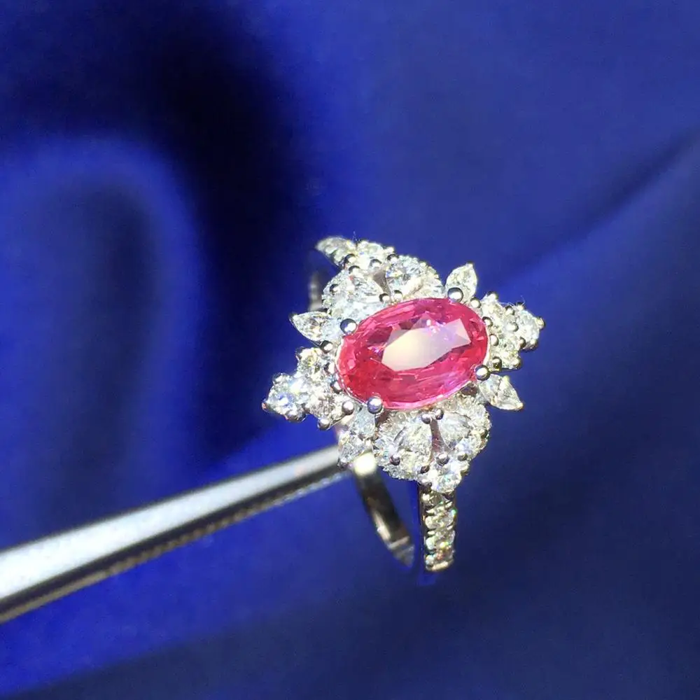 Sapphire Ring 1.01ct Real Pure 18 K Whtie Gold Natural Pink Padparadscha Gemstones k Diamonds Stone Female | Украшения и