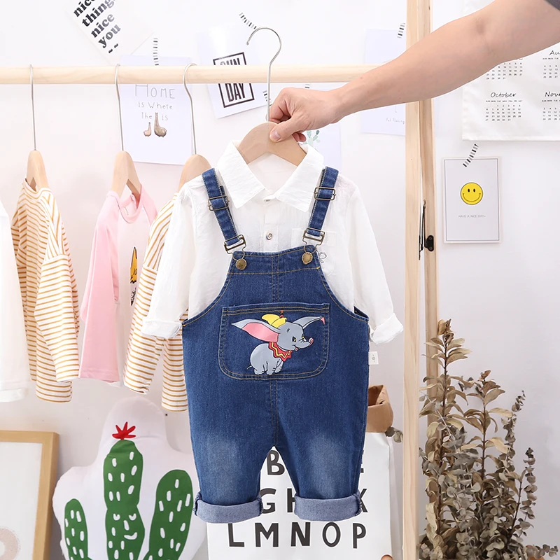 Autumn spring Fashion Kids Boy Casaul Clothes Sets Long Sleeve Printed cartoon shirt+romper Pants Baby Gentleman Suit Bebes set