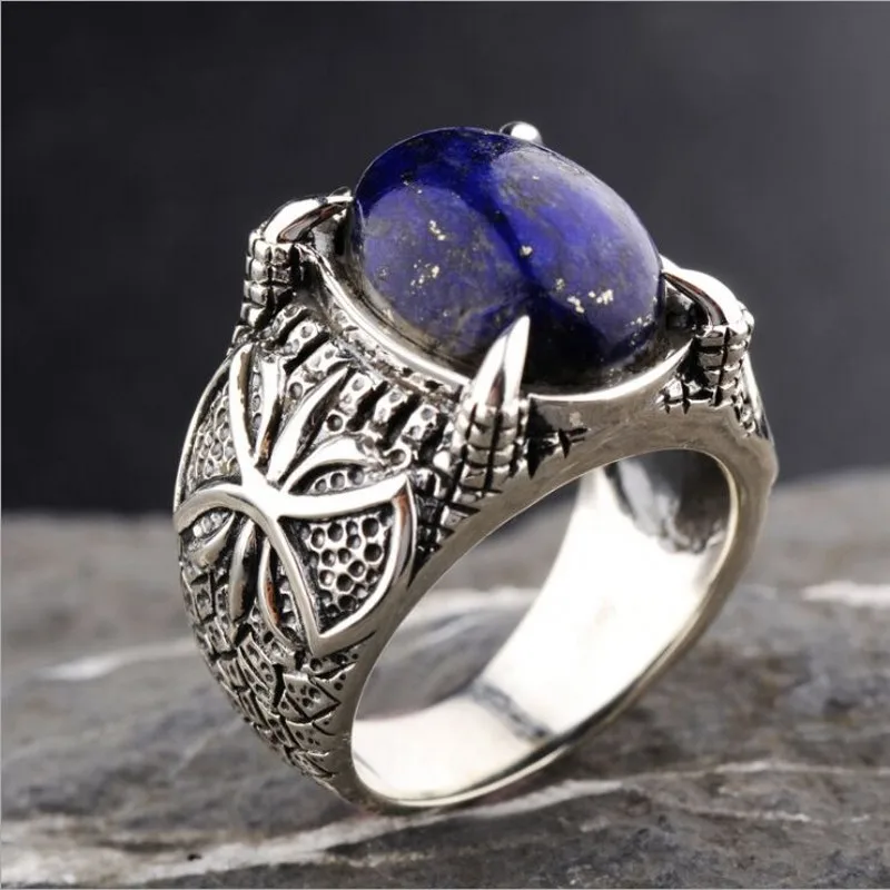 Новое модное натуральное лазуритовое мужское серебряное кольцо s925 Серебряное простое индивидуальное властное серебряное кольцо для мужчин мужское кольцо