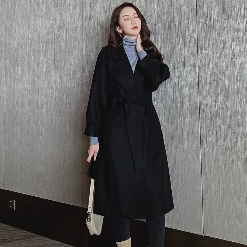 Liva girl длинные шерстяные женские зимние пальто Повседневное пальто из толстой шерсти пальто Женская отложной с теплой подкладкой и кашемирвое пальто женское элегантное платье