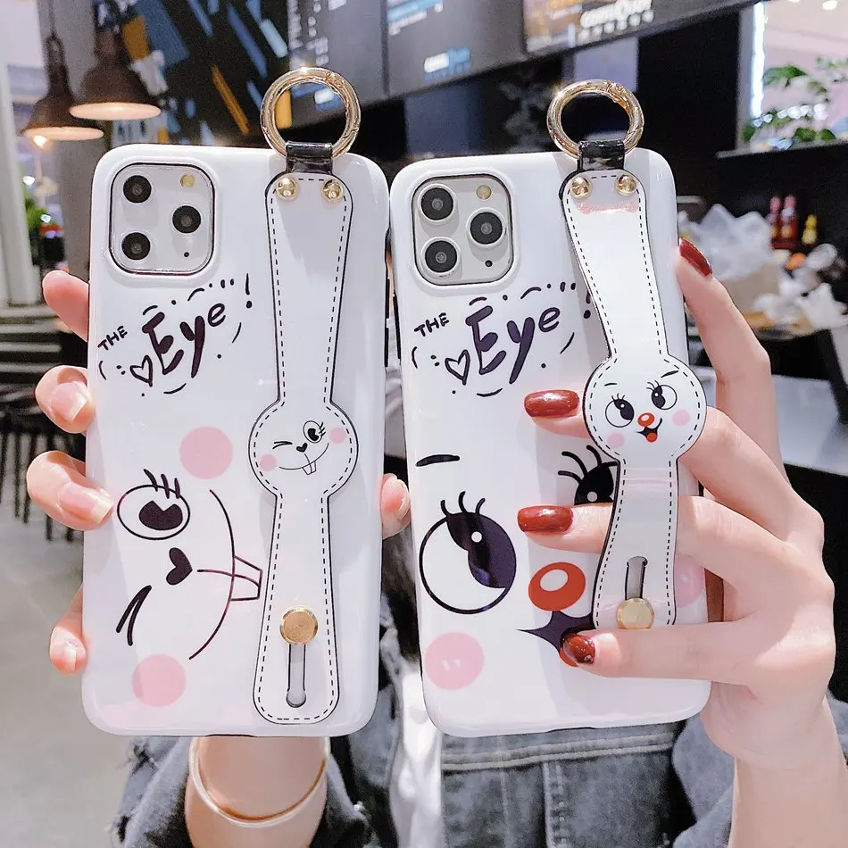

For iPhone Xr 11 Pro X XS MAX Case Fashion Cute Cartoon Big Eye Luxury Loop Ring Cover For iPhone 7 8 Plus Hide Stand Grasp Case