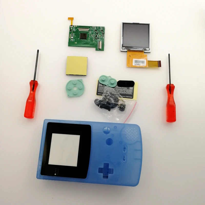 GITD Clear blue DIY консоль GBC экран lcd Набор Пластиковый корпус для игры мальчик цветная подсветка экран дисплей 5 уровней яркость отвертка - Цвет: GITD Clear blue
