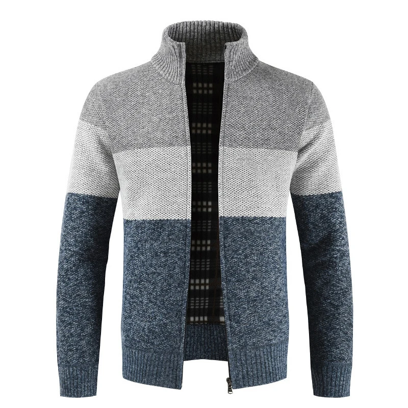 

Fashion Autumn Winter Sweater Men Patchwork Stand Collar Fleece Warm Windbreaker Cardigan Men Sweatercoat M-XXXL