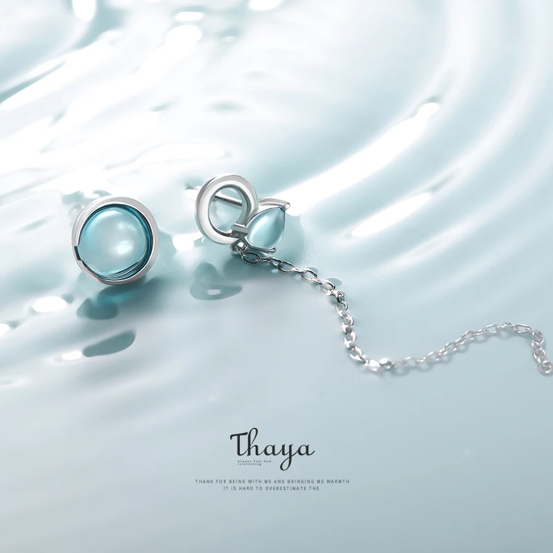 Moon earrings Thaya, ассиметричные модные серьги, наборы, 925, серебро, цветок и вода, серьга в форме Луны, стильные серьги для женщин, дизайн - Цвет камня: Moon earrings