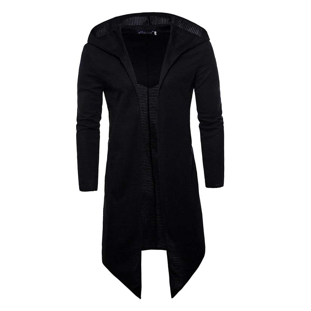 Men's Long Sleeve Draped Lightweight Open Front Longline Hooded Cardigan