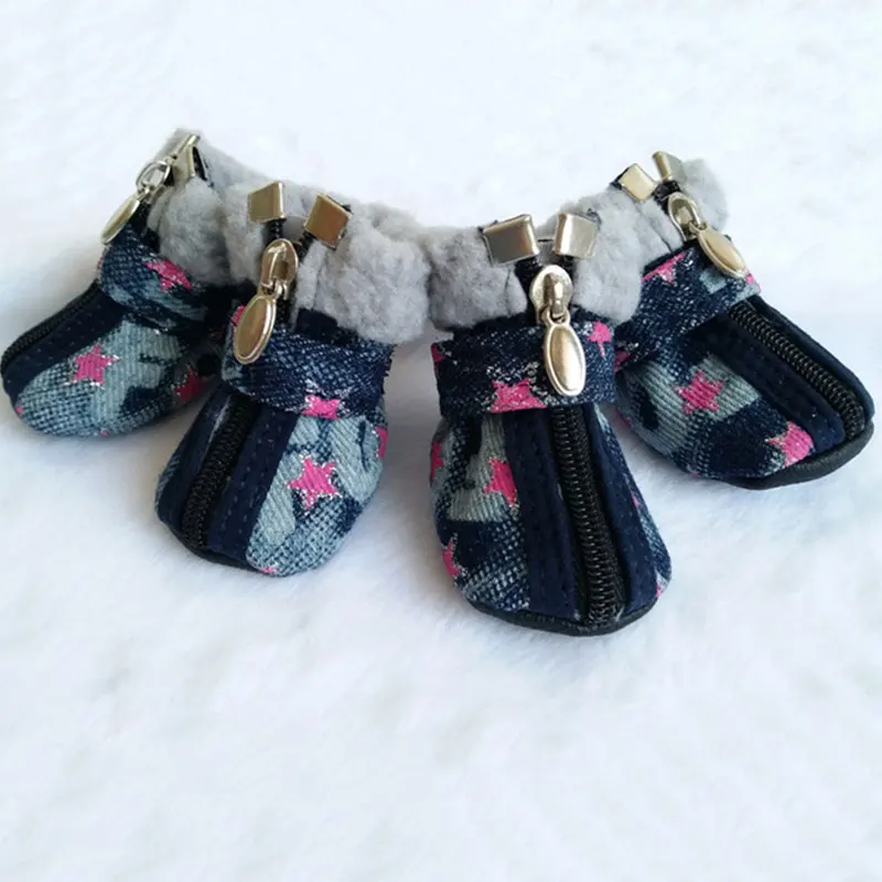Джинсовые зимние ботинки теплая одежда для собак и щенков обувь кошек милые