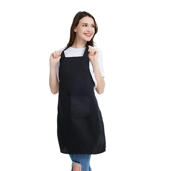 

12 Pack Bib Apron - Unisex Black Apron Bulk with 2 Roomy Pockets Machine Washable for Kitchen Crafting BBQ Drawing