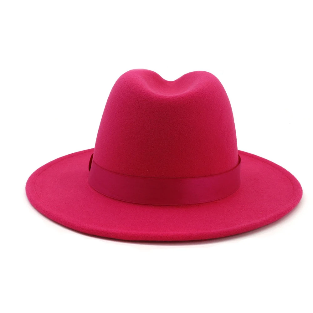Мужская и женская красная шерстяная шляпа Fedora широкая джазования с полями шляпа шляпка для церкви Элегантная Леди очарование поп шляпа, шляпа для вечеринки размер 56-58 см