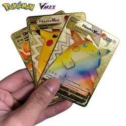 Carte de Collection pokémon espagnol, en métal Vmax Pikachu, Dragon qui respire le feu, en or 