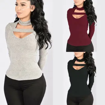 

Women's Loose Slim Pullover Jumper Sweater V Neck Long Sleeve Knitwear Top US
