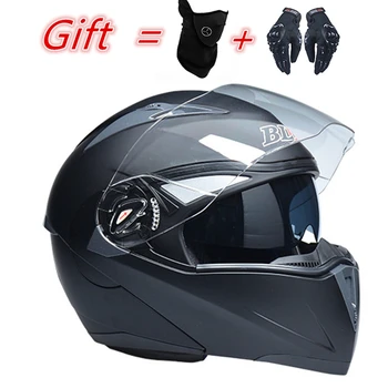 

New Adult Flip Up Motorcycle Helmet With Inner Sun Visor Double Lens Motorbike Helmet Full Face Safe Casco Capacete Casque Moto