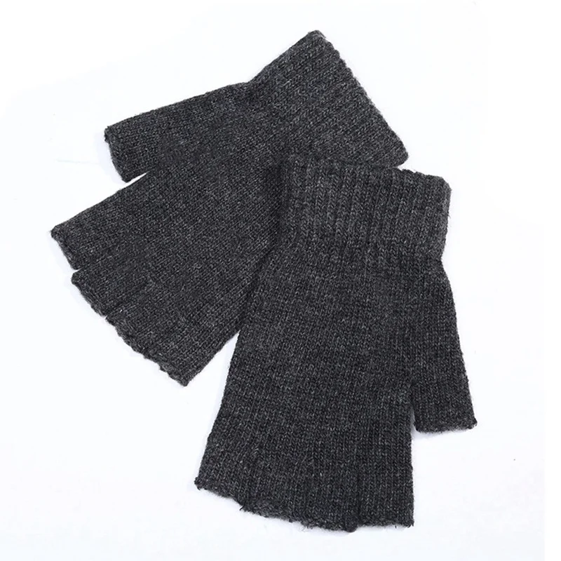DG Autumn And Winter Men's Riding Knit Gloves Wool Warm Gloves Students Half Finger Acrylic Fashion Fingerless Gloves - Цвет: DG