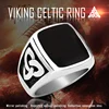 BEIER Punk Titanium Steel Ring for Men Jewelry Flat Black Stone Valknut Signet Ring Odin Symbol Norse Viking Biker Ring  BR8-037
