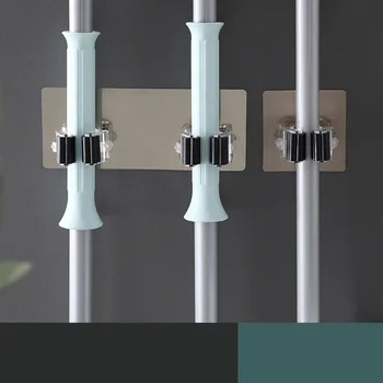 

Kitchen Wall Mounted Mop Holder Shelf Rack Adhesive Bathroom Broom Storage Clip Kitchen Organizer Storage Rack Shelves for Wall