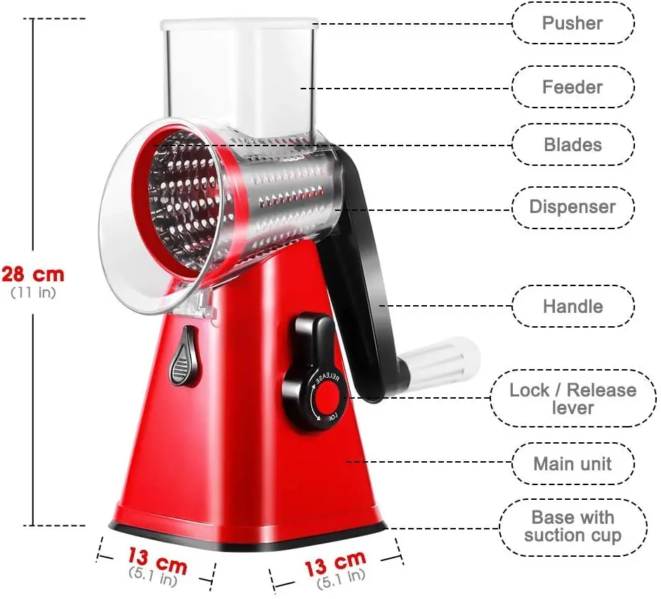 Manual Vegetable Fruit Mandoline Slicer Cheese Grater with 3Blades Fruit Cutter Nut Shredder Rotary Drum Chopper Kitchen Cozinha