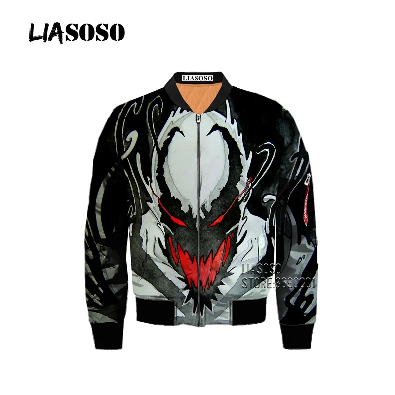 LIASOSO DC супергерой Venom Carnage 3D принт Мужская Зимняя Толстая куртка-бомбер летная куртка пальто панк ретро Молодежные Топы - Цвет: 3