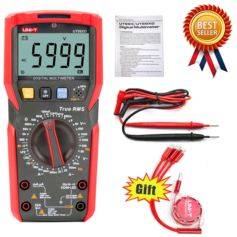 

UNI-T UT89X/UT89XD True RMS Digital Multimeter True RMS Tester AC/DC Voltmeter Ammeter 1000V 20A Frequency LED Measure.
